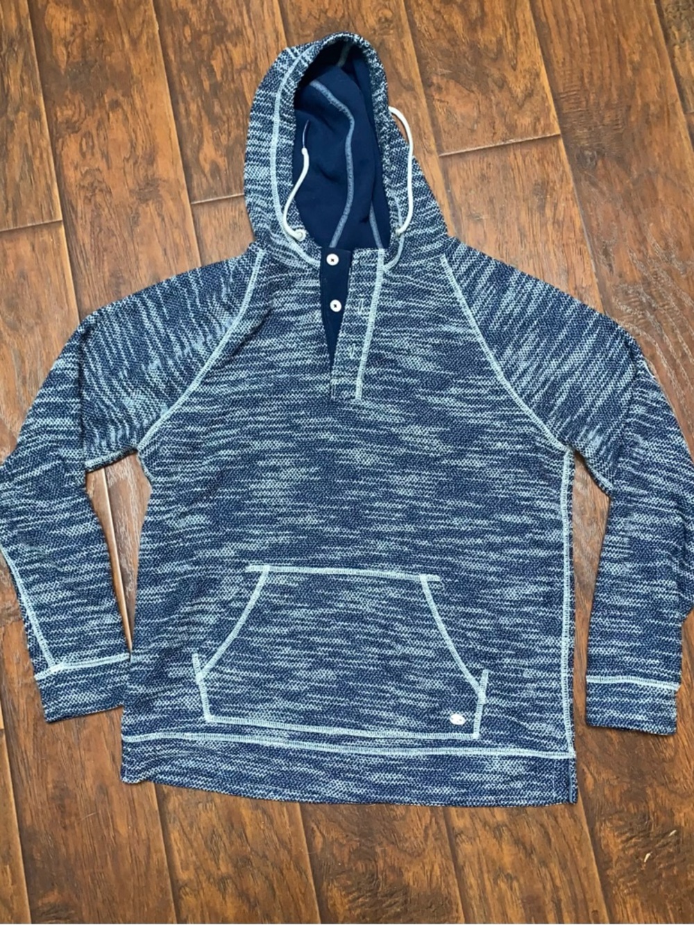 Tommy Bahama Navy Marled Hooded Henley Pullover